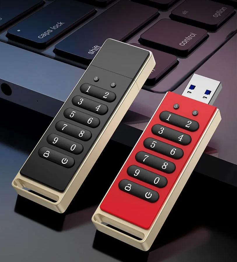 Encrypted USB Flash Drive | AES 256-bit Hardware PIN Lock | Metal USB 3.0 Password Protected Thumb Drive | Auto-Lock & Security Wipe