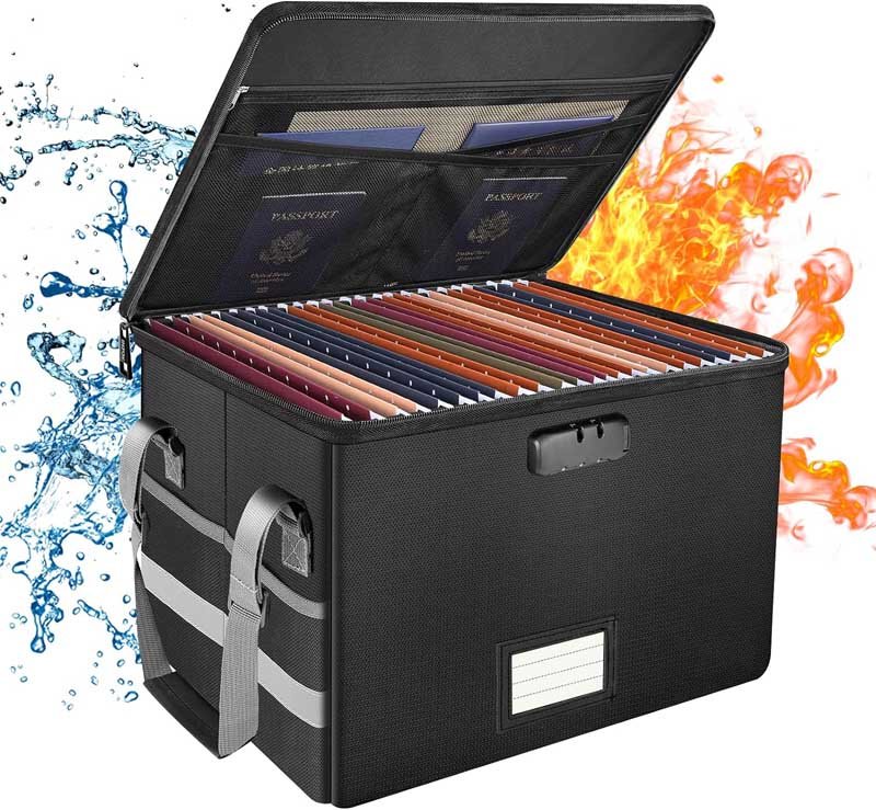2000° F | Fireproof & Waterproof Document Storage Box with Combination Lock | Collapsible File Storage