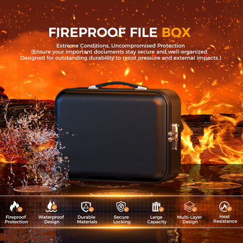 5200° F | Fireproof & Waterproof Hard-Shell Lock Box for Documents | Family Safe with Combination Lock | Fireproof Document Bag & Binder
