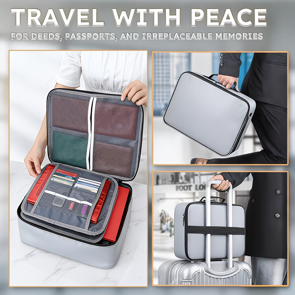 Portable Fire-Resistant & Water-Resistant Document Organizer Bag | Lightweight Family Travel Case With Combination Lock