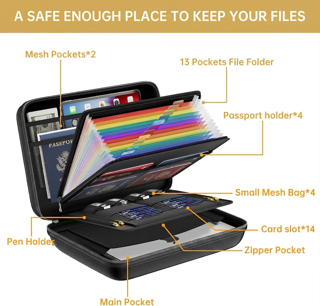 Fireproof & Waterproof Document Bag with Lock | Hard-Shell Storage Safe for Important Documents & Emergency Preparedness