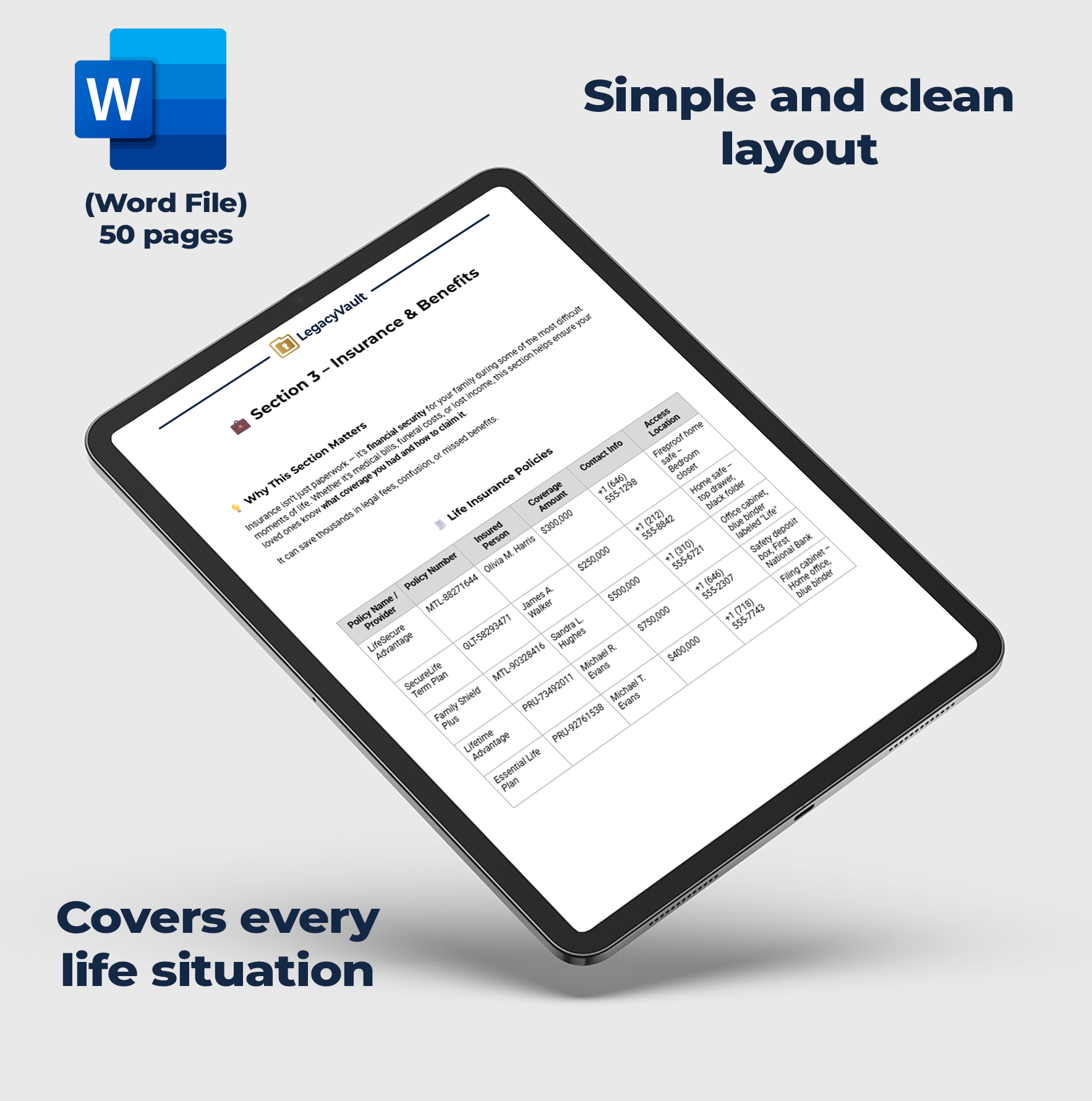 LegacyVault – All-in-One Digital Information Organizer for Families | Secure Life Planning, Emergency File & Personal Data Storage Template