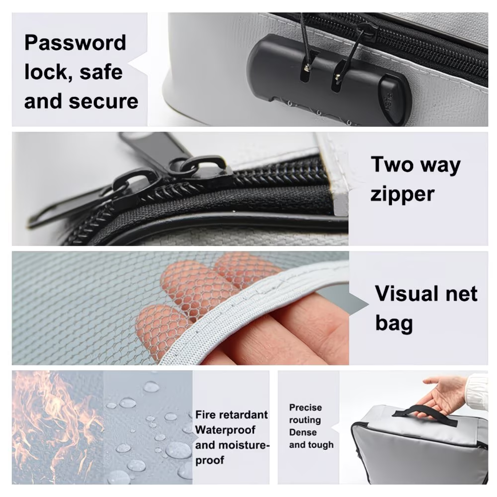 Portable Fire-Resistant & Water-Resistant Document Organizer Bag | Lightweight Family Travel Case With Combination Lock