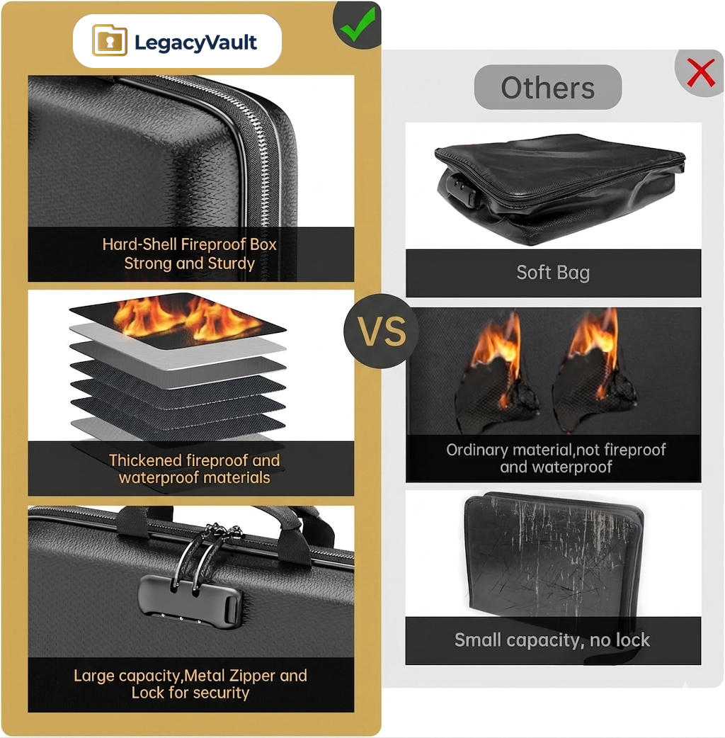 Fireproof & Waterproof Document Bag with Lock | Hard-Shell Storage Safe for Important Documents & Emergency Preparedness
