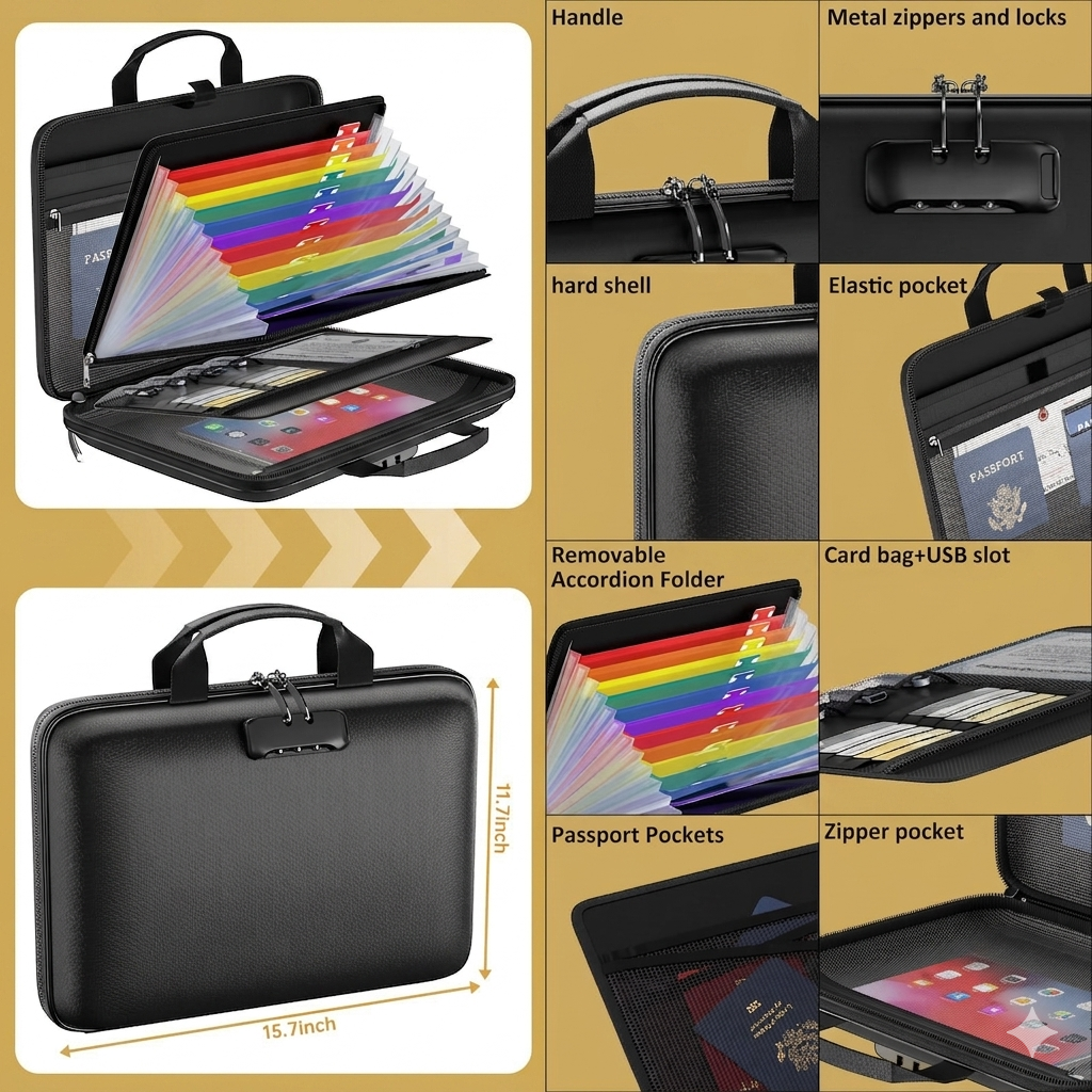Fireproof & Waterproof Document Bag with Lock | Hard-Shell Storage Safe for Important Documents & Emergency Preparedness