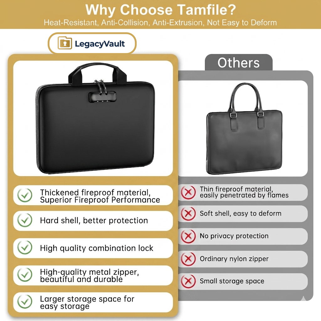 Fireproof & Waterproof Document Bag with Lock | Hard-Shell Storage Safe for Important Documents & Emergency Preparedness