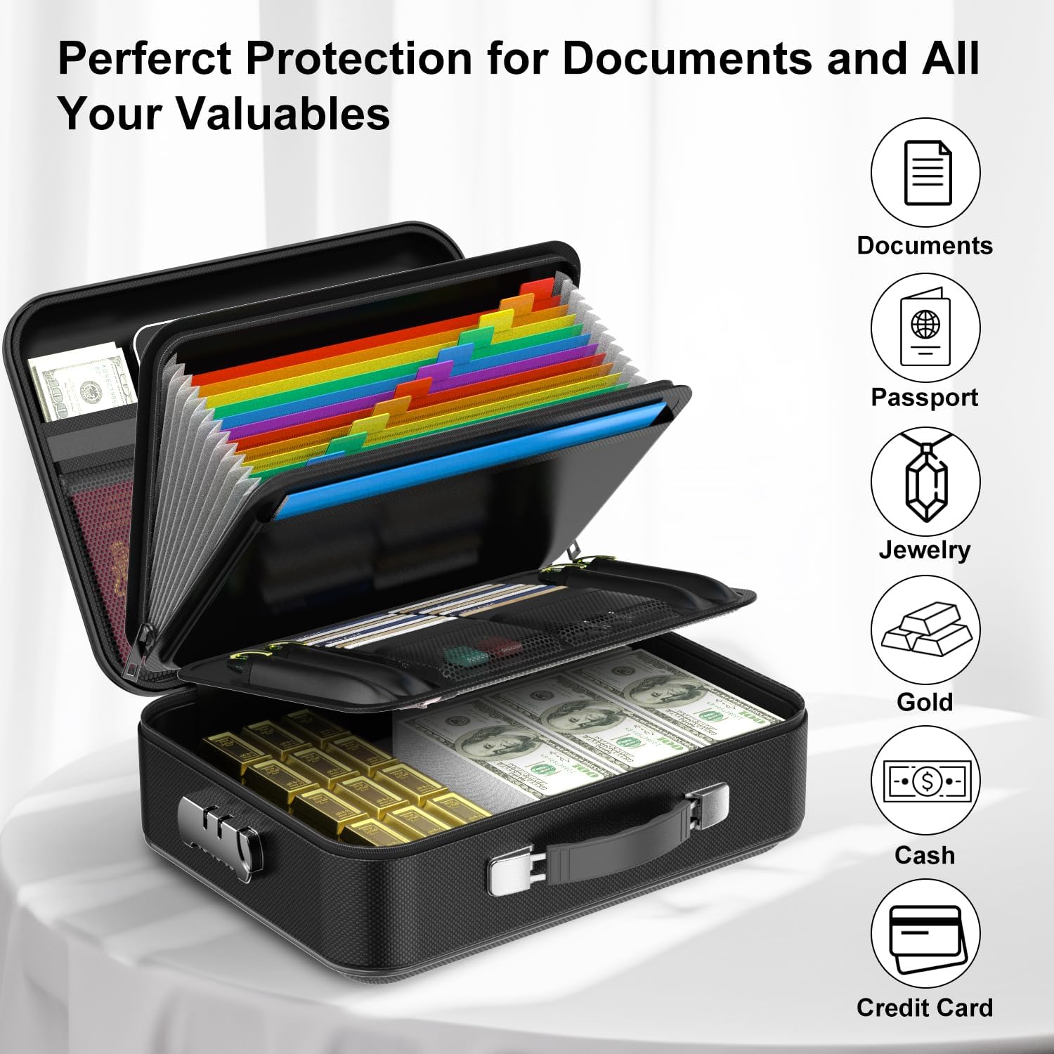 Fireproof Document Box with Lock | Hard-Shell Waterproof Safe Box | Secure Storage Box for Emergency Situations