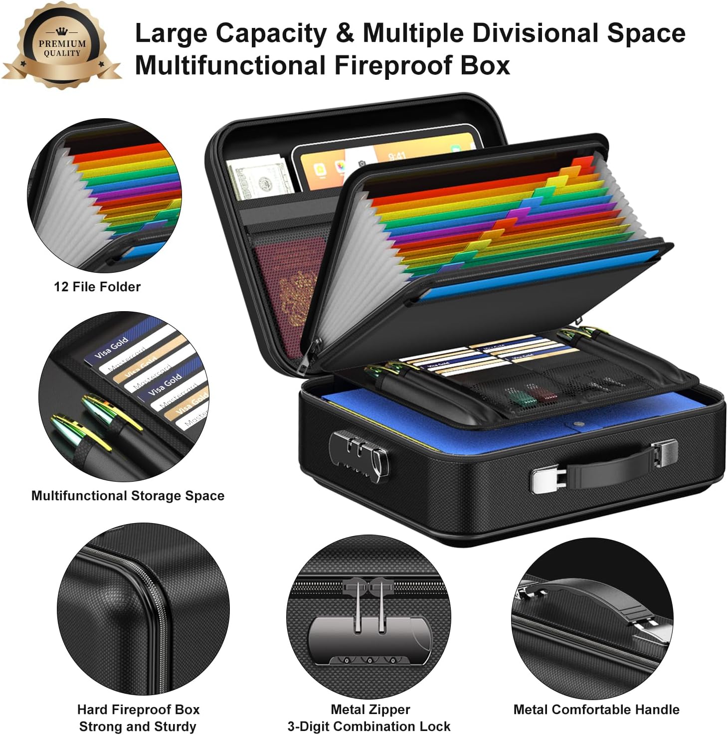 Fireproof Document Box with Lock | Hard-Shell Waterproof Safe Box | Secure Storage Box for Emergency Situations
