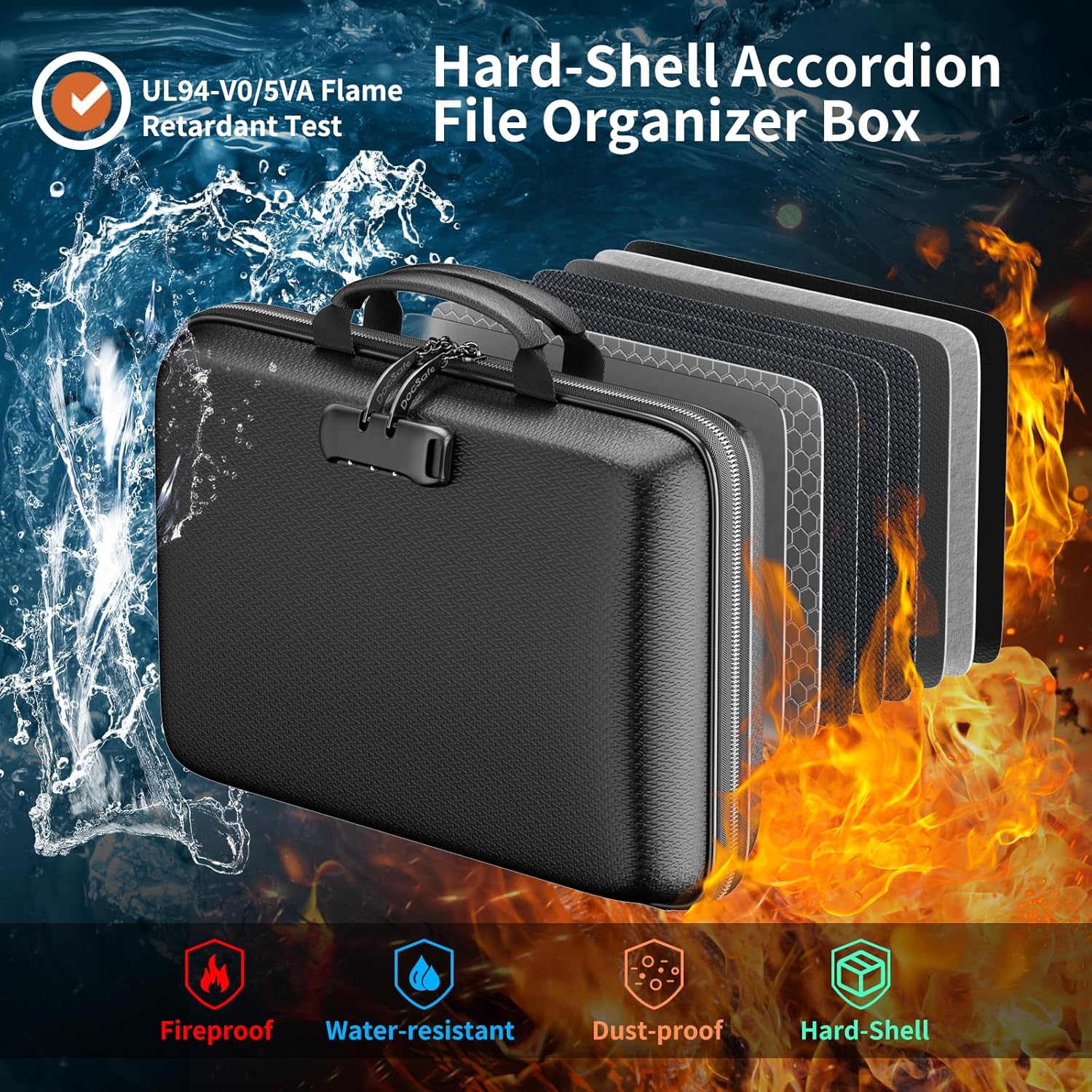 Fireproof & Waterproof Document Bag with Lock | Hard-Shell Storage Safe for Important Documents & Emergency Preparedness
