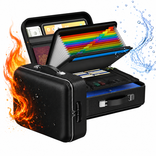 Fireproof & Waterproof Document Box with Lock | Hard-Shell Storage Safe for Important Documents & Emergency Preparedness