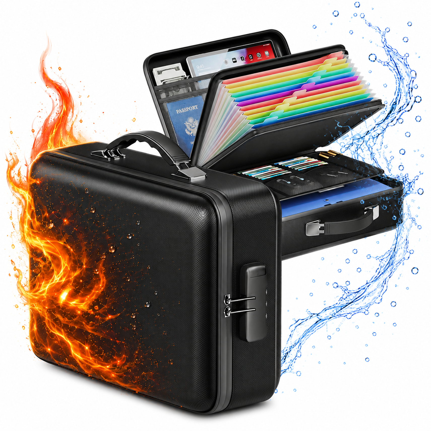 5200° F | Fireproof & Waterproof Hard-Shell Lock Box for Documents | Family Safe with Combination Lock | Fireproof Document Bag & Binder