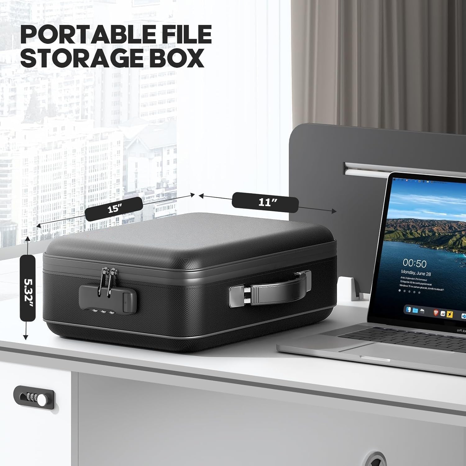5200° F | Fireproof & Waterproof Hard-Shell Lock Box for Documents | Family Safe with Combination Lock | Fireproof Document Bag & Binder