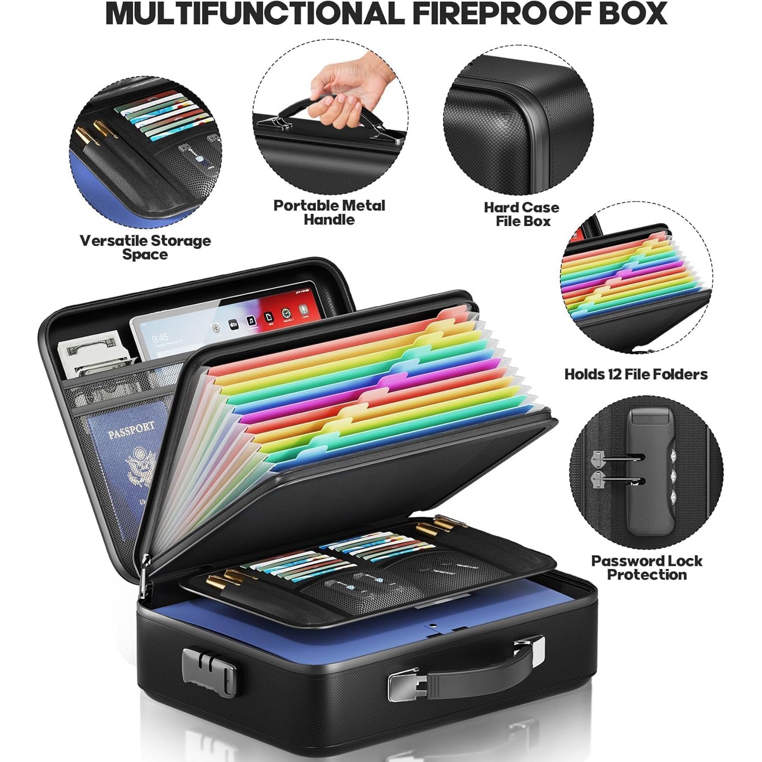 5200° F | Fireproof & Waterproof Hard-Shell Lock Box for Documents | Family Safe with Combination Lock | Fireproof Document Bag & Binder