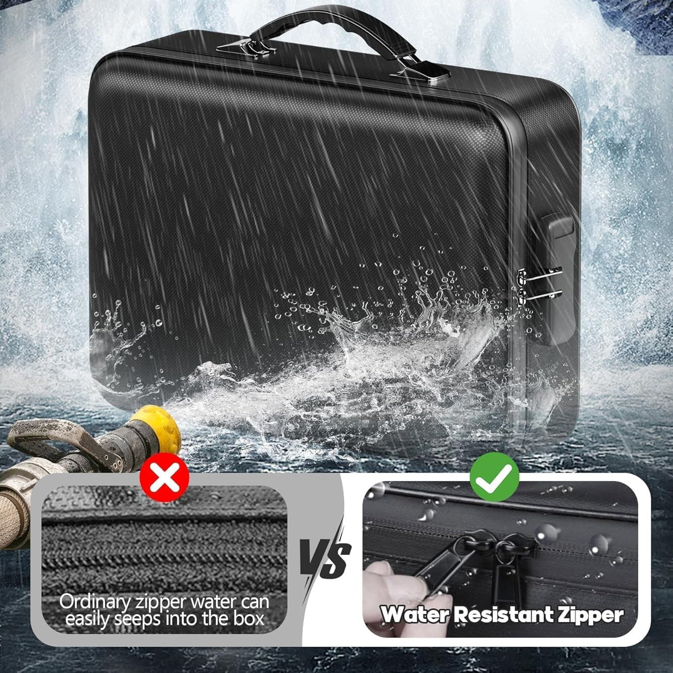 5200° F | Fireproof & Waterproof Hard-Shell Lock Box for Documents | Family Safe with Combination Lock | Fireproof Document Bag & Binder