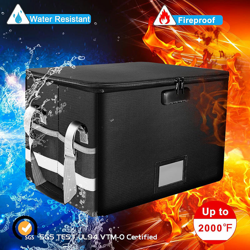 2000° F | Fireproof & Waterproof Document Storage Box with Combination Lock | Collapsible File Storage