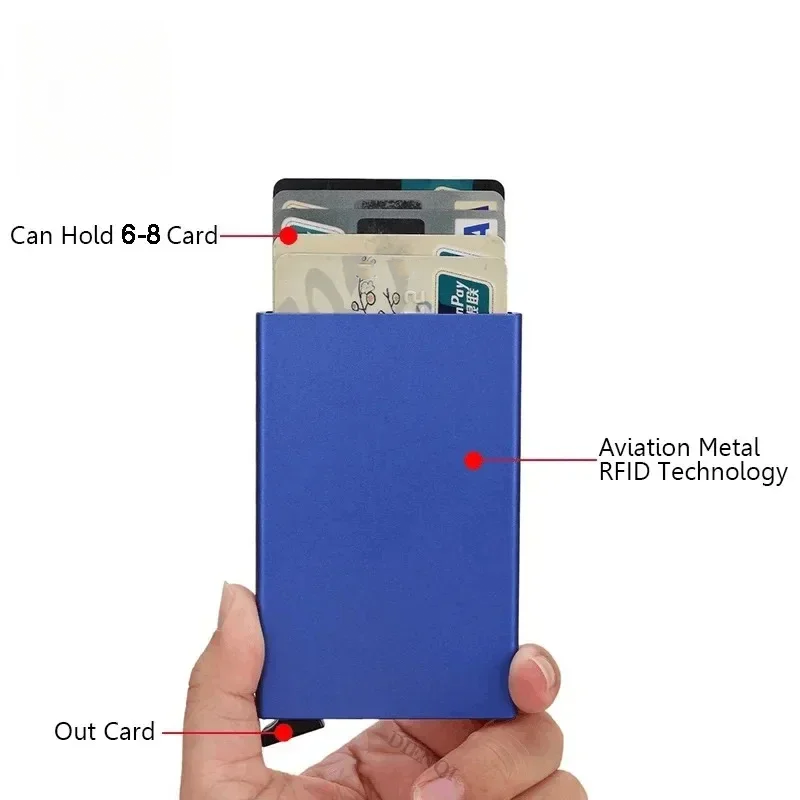 Minimalist RFID Blocking Pop-Up Wallet | Slim Aluminum Card Holder (6 Cards) | Quick Access Metal Credit Card Case | Anti-Theft EDC Wallet