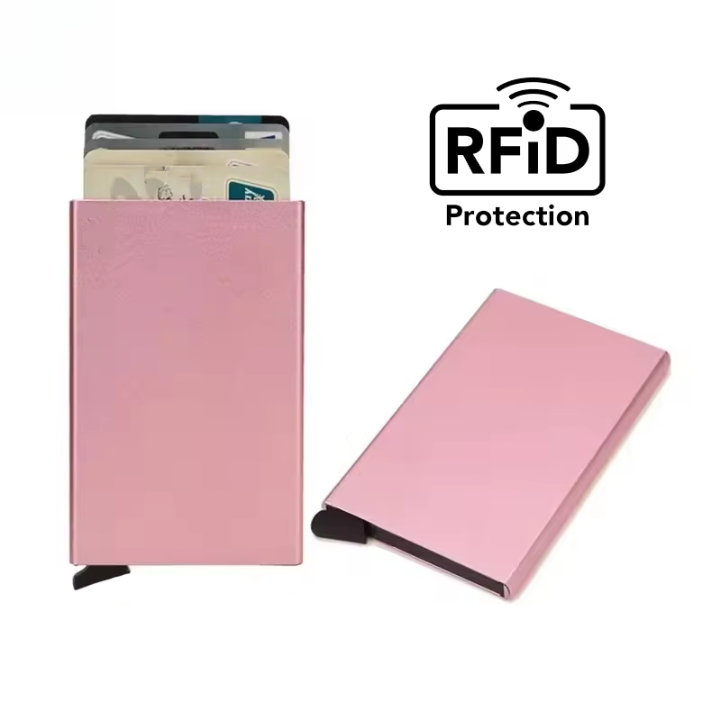 Minimalist RFID Blocking Pop-Up Wallet | Slim Aluminum Card Holder (6 Cards) | Quick Access Metal Credit Card Case | Anti-Theft EDC Wallet