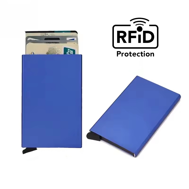 Minimalist RFID Blocking Pop-Up Wallet | Slim Aluminum Card Holder (6 Cards) | Quick Access Metal Credit Card Case | Anti-Theft EDC Wallet