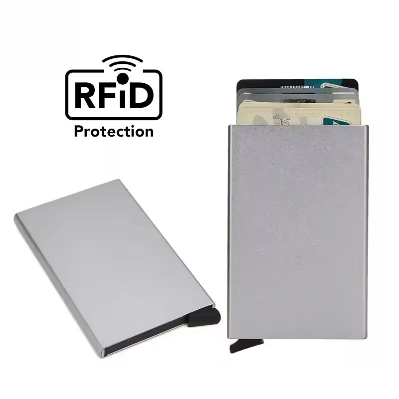 Minimalist RFID Blocking Pop-Up Wallet | Slim Aluminum Card Holder (6 Cards) | Quick Access Metal Credit Card Case | Anti-Theft EDC Wallet