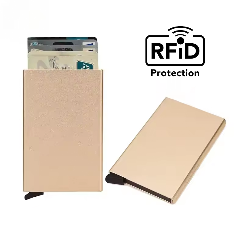 Minimalist RFID Blocking Pop-Up Wallet | Slim Aluminum Card Holder (6 Cards) | Quick Access Metal Credit Card Case | Anti-Theft EDC Wallet