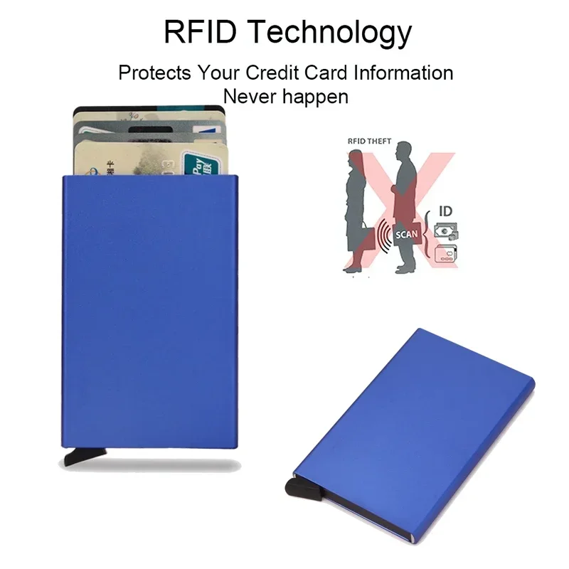 Minimalist RFID Blocking Pop-Up Wallet | Slim Aluminum Card Holder (6 Cards) | Quick Access Metal Credit Card Case | Anti-Theft EDC Wallet