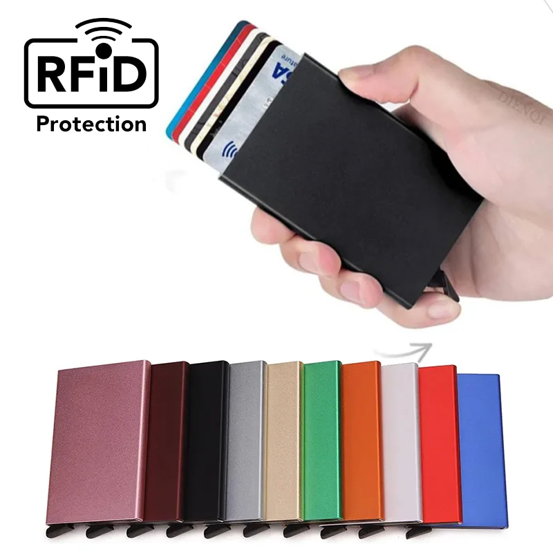 Minimalist RFID Blocking Pop-Up Wallet | Slim Aluminum Card Holder (6 Cards) | Quick Access Metal Credit Card Case | Anti-Theft EDC Wallet
