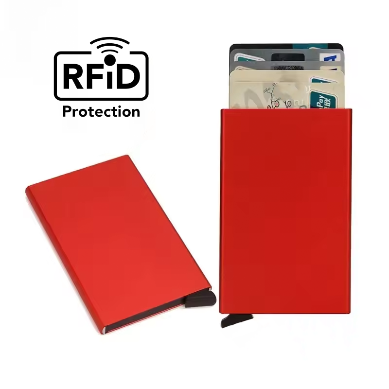 Minimalist RFID Blocking Pop-Up Wallet | Slim Aluminum Card Holder (6 Cards) | Quick Access Metal Credit Card Case | Anti-Theft EDC Wallet